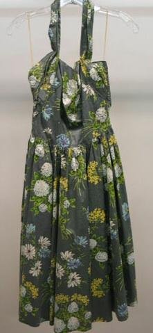 Grey cotton floral halter dress with rhinestone embellishment | RISD Museum