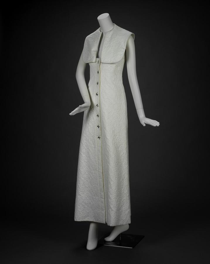 White cotton halter dress with crystal buttons | RISD Museum