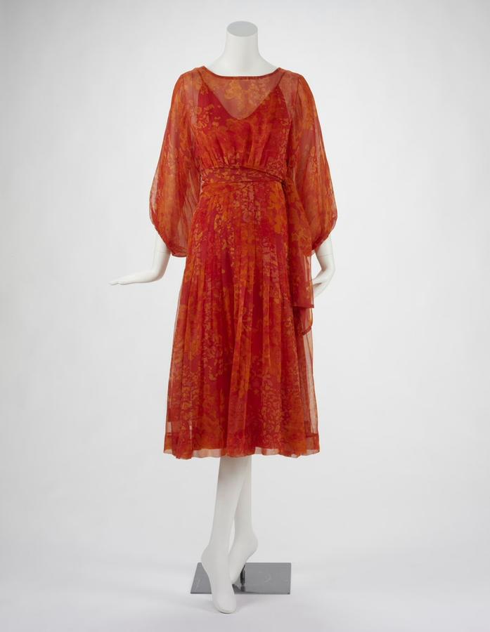 Orange printed silk chiffon dress | RISD Museum